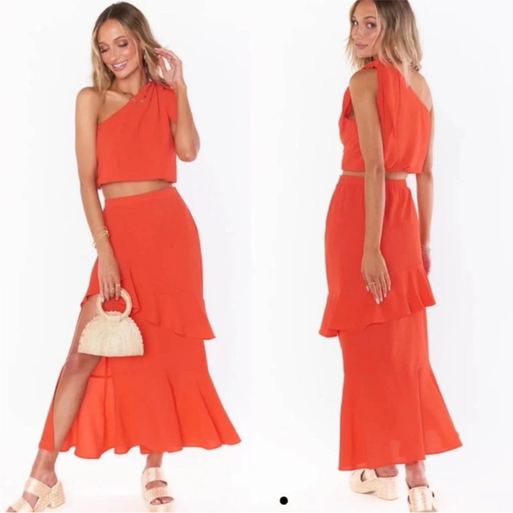 Show Me Your MuMu Nala Ruffle Maxi Skirt Bellini Orange High Rise Side Slit